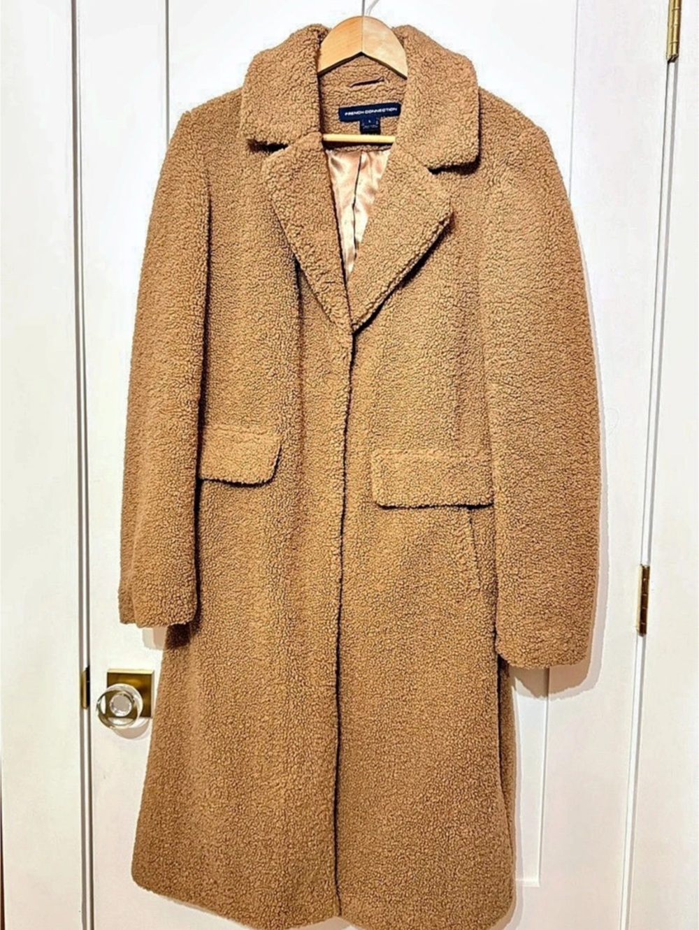 French Connection Teddy Coat Camel Size Large